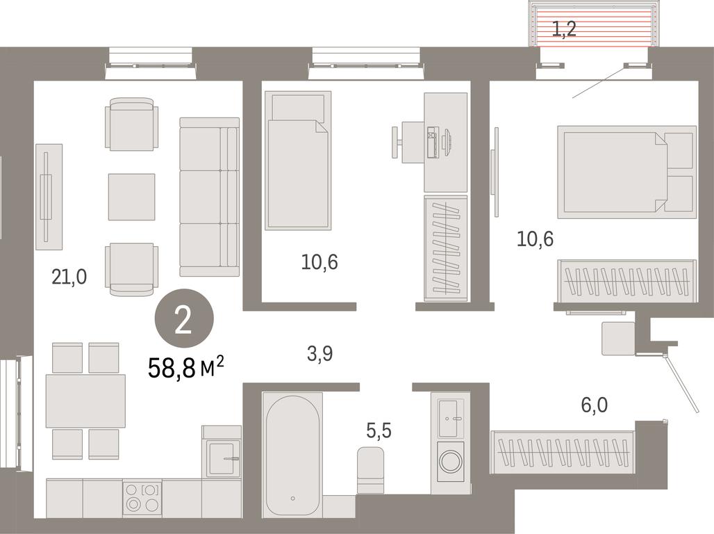 2-BD Apartment Sale, 58.8平方米 at Kvartal Metronom, Tagilskaya Street, Moscow, Russia #1 2-BD Apartment Sale, 58.8平方米 at Kvartal Metronom, Tagilskaya Street, Moscow, Russia #1