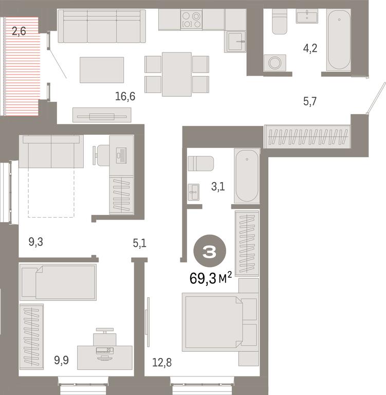 3-BD Apartment Sale, 69.3平方米 at Kvartal Metronom, Tagilskaya Street, Moscow, Russia #1