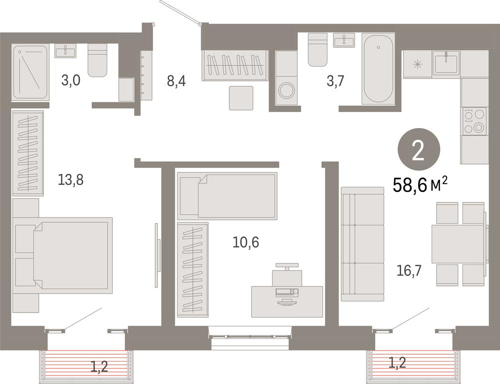 2-BD Apartment Sale, 58.6 sq. m. at Kvartal Metronom, Tagilskaya Street, Moscow, Russia #1 2-BD Apartment Sale, 58.6 sq. m. at Kvartal Metronom, Tagilskaya Street, Moscow, Russia #1