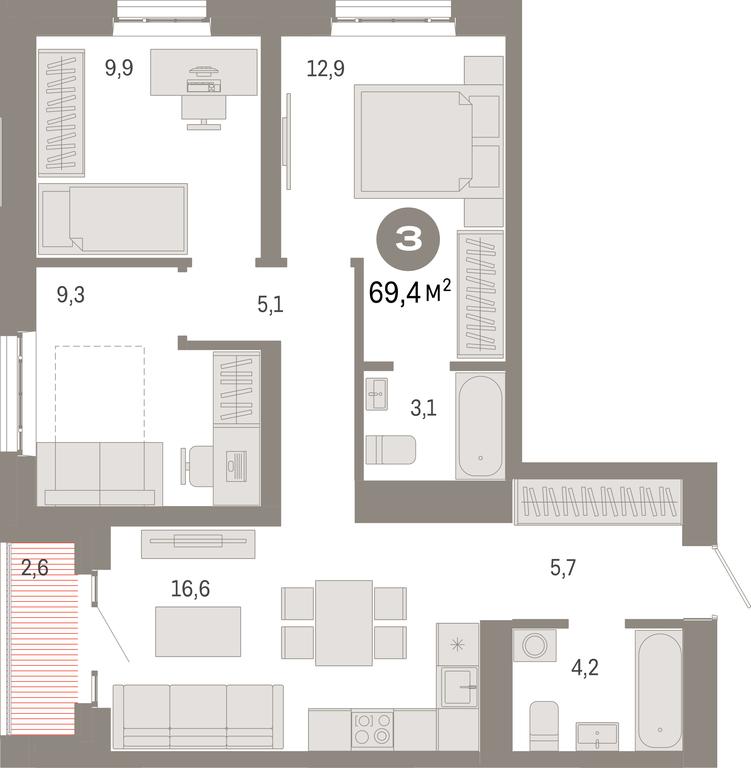 3-BD Apartment Sale, 69.4 sq. m. at Kvartal Metronom, Tagilskaya Street, Moscow, Russia #1 3-BD Apartment Sale, 69.4 sq. m. at Kvartal Metronom, Tagilskaya Street, Moscow, Russia #1
