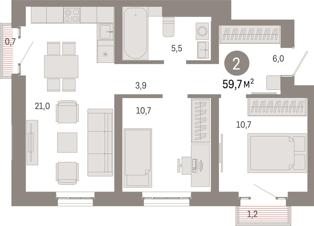 2-BD Apartment Sale, 59.7 sq. m. at Kvartal Metronom, Tagilskaya Street, Moscow, Russia #1 2-BD Apartment Sale, 59.7 sq. m. at Kvartal Metronom, Tagilskaya Street, Moscow, Russia #1