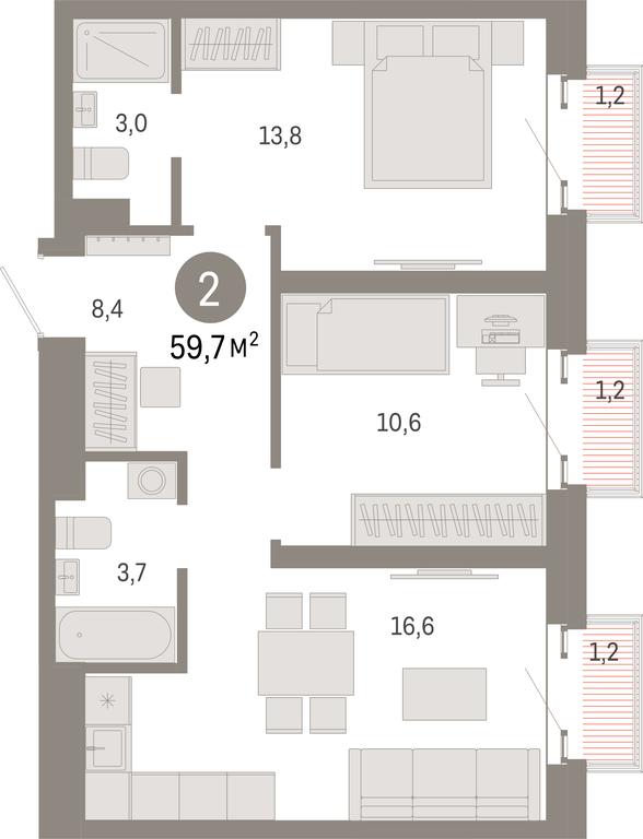 2-BD Apartment Sale, 59.7 sq. m. at Kvartal Metronom, Tagilskaya Street, Moscow, Russia #1 2-BD Apartment Sale, 59.7 sq. m. at Kvartal Metronom, Tagilskaya Street, Moscow, Russia #1