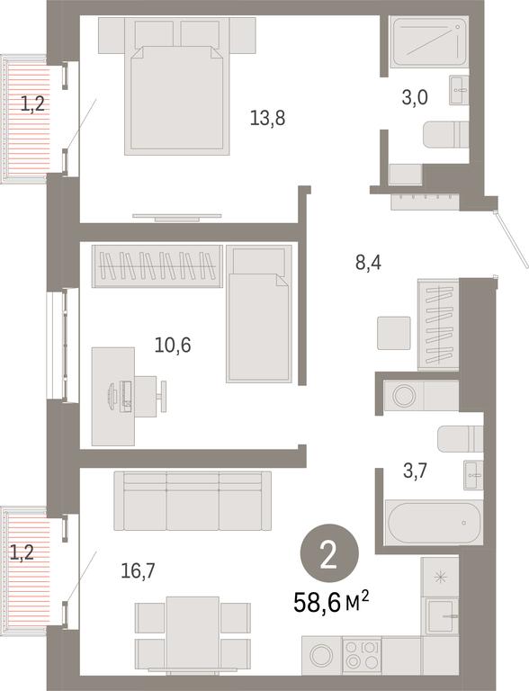 2-BD Apartment Sale, 58.6 sq. m. at Kvartal Metronom, Tagilskaya Street, Moscow, Russia #1 2-BD Apartment Sale, 58.6 sq. m. at Kvartal Metronom, Tagilskaya Street, Moscow, Russia #1