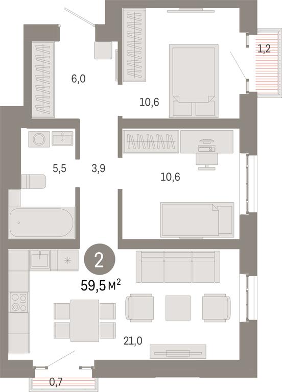 2-BD Apartment Sale, 59.5 sq. m. at Kvartal Metronom, Tagilskaya Street, Moscow, Russia #1 2-BD Apartment Sale, 59.5 sq. m. at Kvartal Metronom, Tagilskaya Street, Moscow, Russia #1