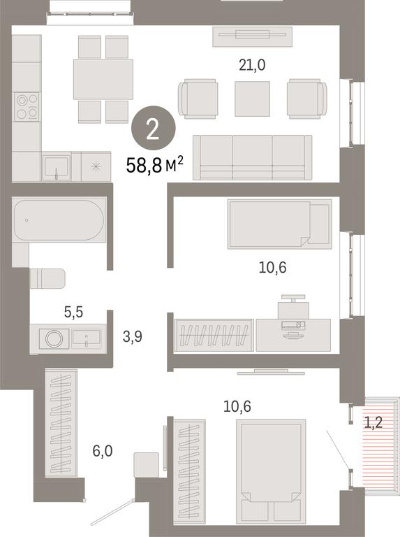 2-BD Apartment Sale, 58.8 sq. m. at Kvartal Metronom, Tagilskaya Street, Moscow, Russia #1 2-BD Apartment Sale, 58.8 sq. m. at Kvartal Metronom, Tagilskaya Street, Moscow, Russia #1