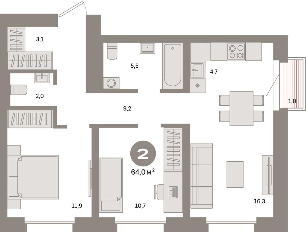 2-BD Apartment Sale, 64平方米 at Kvartal Metronom, Tagilskaya Street, Moscow, Russia #1