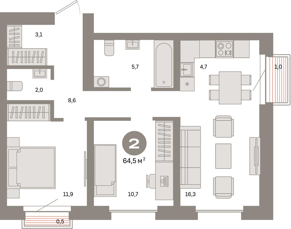 2-BD Apartment Sale, 64.5平方米 at Kvartal Metronom, Tagilskaya Street, Moscow, Russia #1 2-BD Apartment Sale, 64.5平方米 at Kvartal Metronom, Tagilskaya Street, Moscow, Russia #1