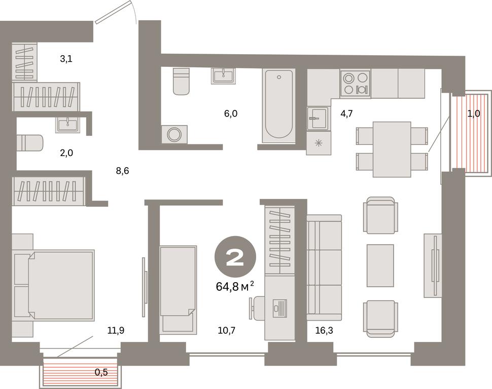 2-BD Apartment Sale, 64.8平方米 at Kvartal Metronom, Tagilskaya Street, Moscow, Russia #1 2-BD Apartment Sale, 64.8平方米 at Kvartal Metronom, Tagilskaya Street, Moscow, Russia #1