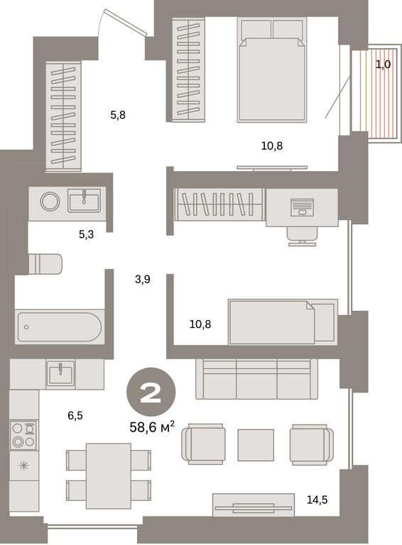 2-BD Apartment Sale, 58.6平方米 at Kvartal Metronom, Tagilskaya Street, Moscow, Russia #1 2-BD Apartment Sale, 58.6平方米 at Kvartal Metronom, Tagilskaya Street, Moscow, Russia #1