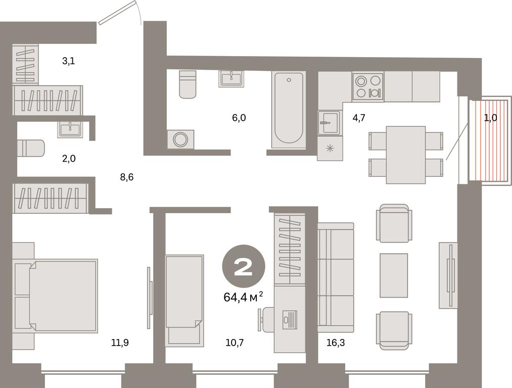 2-BD Apartment Sale, 64.4 sq. m. at Kvartal Metronom, Tagilskaya Street, Moscow, Russia #1