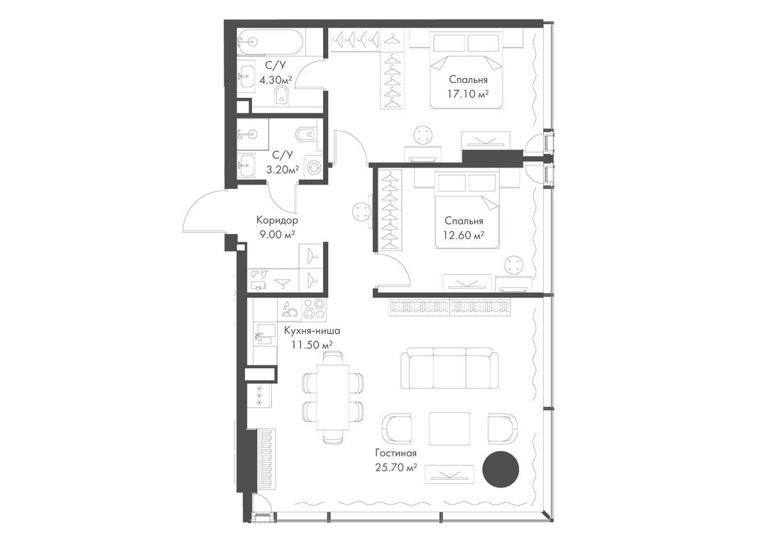 2-BD Apartment Sale, 83.4平方米 at Slava, Leningradskiy Avenue, 8с10, Moscow, Russia #2