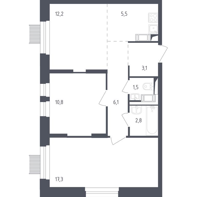 1-BD Apartment Sale, 58.2 sq. m. at Mytishchi Park, Silikatnaya ulitsa, 41к3, Mytischi, Moscow Region, Russia #1