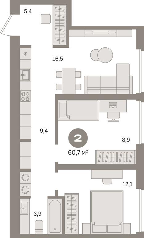 2-BD Apartment Sale, 61.2平方米 at Kvartal Izdanie, Perovskoye Highway, Moscow, Russia #1