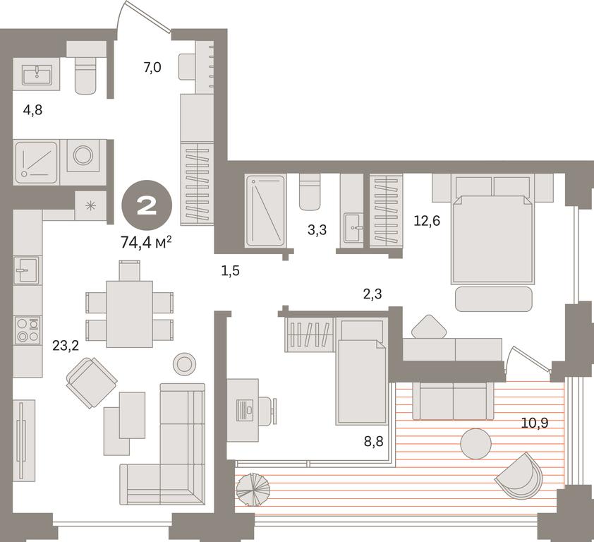 2-BD Apartment Sale, 74.4 sq. m. at Kvartal «MONS», Ogorodny Drive, Moscow, Russia #1
