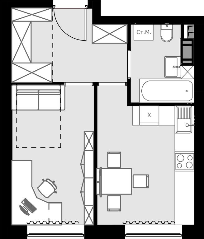 1-BD Apartment Sale, 36平方米 at Malevich, Otradnaya Street, 8, Moscow, Russia #1