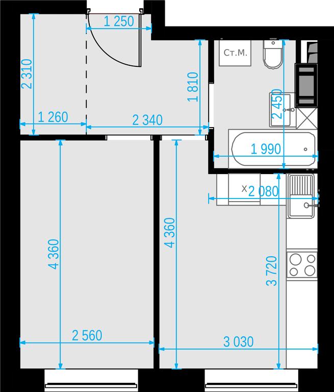 1-BD Apartment Sale, 36平方米 at Malevich, Otradnaya Street, 8, Moscow, Russia #2