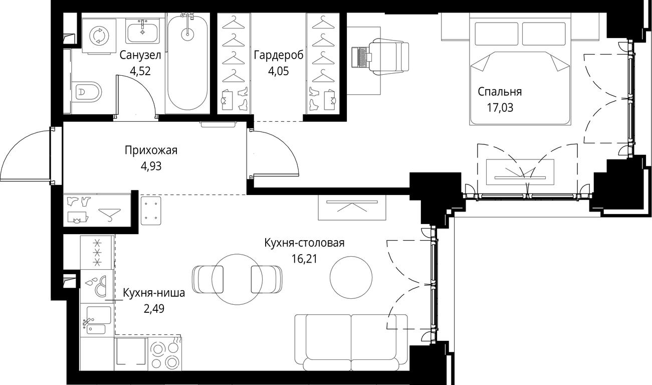 1-BD Apartment Sale, 49.23 sq. m. at City Bay, Volokolamskoye Highway, 95с3, Moscow, Russia #1