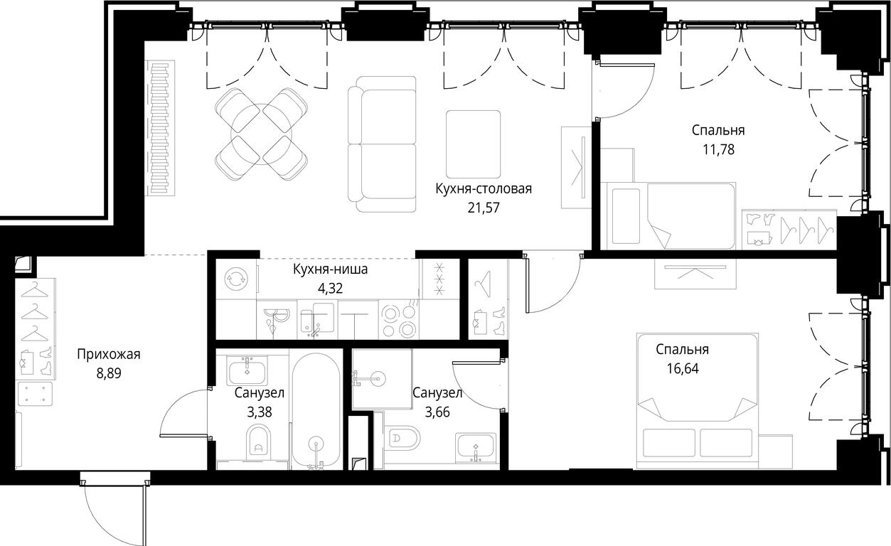 2-BD Apartment Sale, 70.24 sq. m. at City Bay, Volokolamskoye Highway, 95с3, Moscow, Russia #1