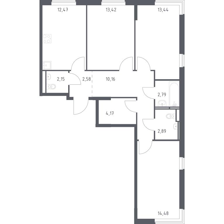 2-BD Apartment Sale, 78.55平方米 at Mytishchi Park, Silikatnaya ulitsa, 41к3, Mytischi, Moscow Region, Russia #1
