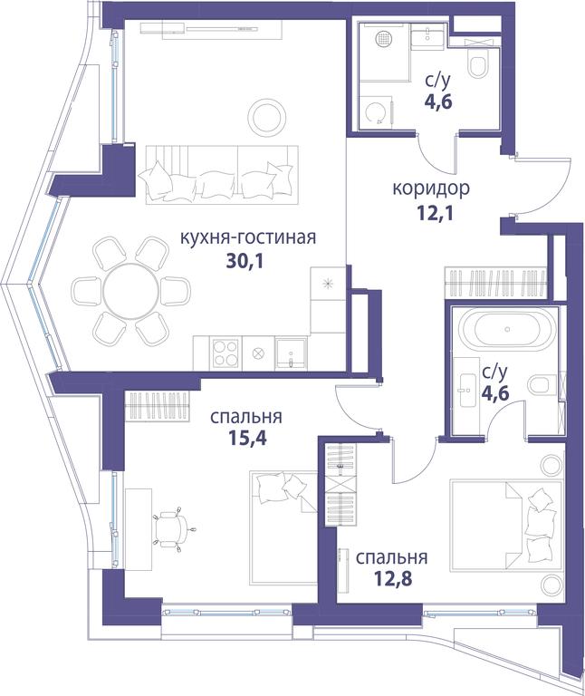 Продажа 3-комн. квартиры, 79,6 м² в ЖК «Символ», проезд Невельского, 6к1, Москва, Россия #1 Продажа 3-комн. квартиры, 79,6 м² в ЖК «Символ», проезд Невельского, 6к1, Москва, Россия #1