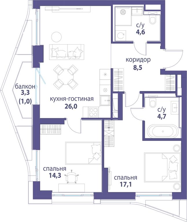 3-BD Apartment Sale, 76.2平方米 at Simvol, Nevelskogo Drive, 6к1, Moscow, Russia #1 3-BD Apartment Sale, 76.2平方米 at Simvol, Nevelskogo Drive, 6к1, Moscow, Russia #1