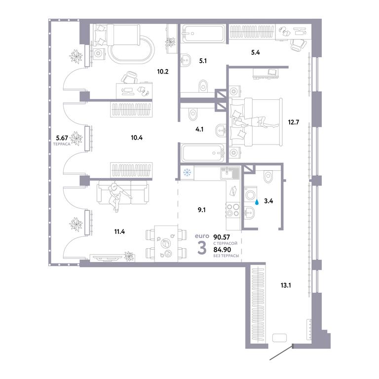 2-BD Apartment Sale, 90.57 sq. m. at Strana.Ozernaya, Ozyornaya Street, 42с7, Moscow, Russia #1 2-BD Apartment Sale, 90.57 sq. m. at Strana.Ozernaya, Ozyornaya Street, 42с7, Moscow, Russia #1