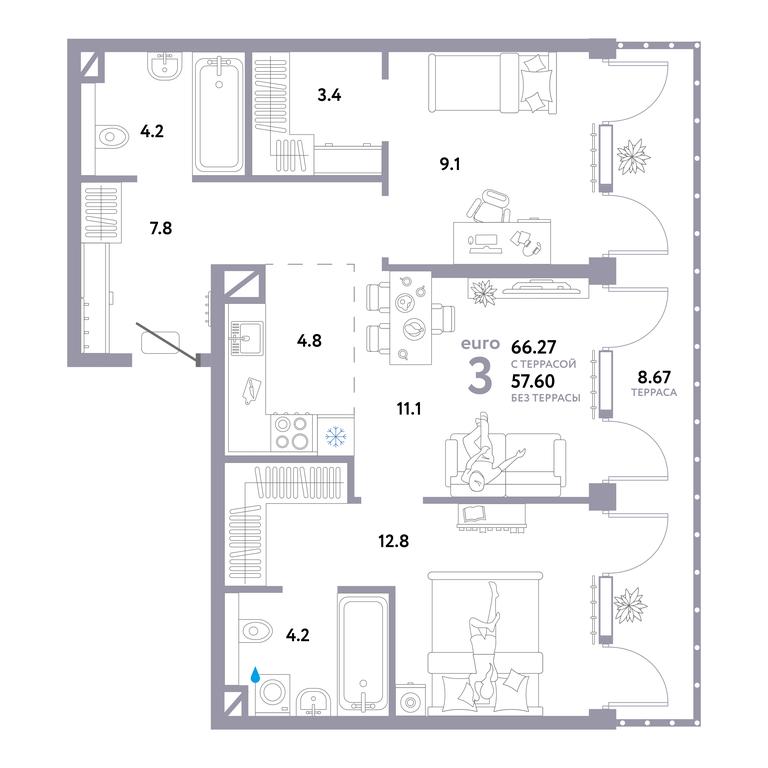 2-BD Apartment Sale, 66.27 sq. m. at Strana.Ozernaya, Ozyornaya Street, 42с7, Moscow, Russia #1 2-BD Apartment Sale, 66.27 sq. m. at Strana.Ozernaya, Ozyornaya Street, 42с7, Moscow, Russia #1