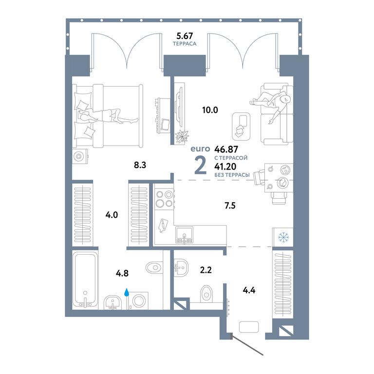 1-BD Apartment Sale, 46.87平方米 at Strana.Ozernaya, Ozyornaya Street, 42с7, Moscow, Russia #1 1-BD Apartment Sale, 46.87平方米 at Strana.Ozernaya, Ozyornaya Street, 42с7, Moscow, Russia #1