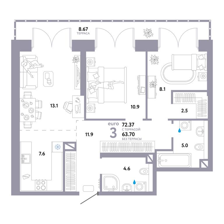 2-BD Apartment Sale, 72.37 sq. m. at Strana.Ozernaya, Ozyornaya Street, 42с7, Moscow, Russia #1