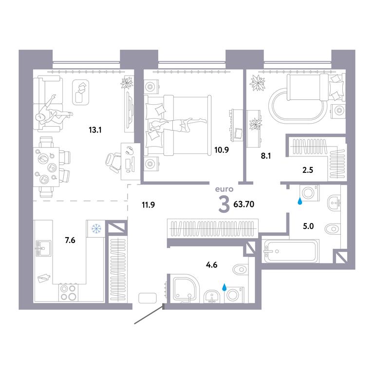 2-BD Apartment Sale, 63.7 sq. m. at Strana.Ozernaya, Ozyornaya Street, 42с7, Moscow, Russia #1