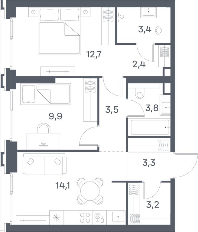 2-BD Apartment Sale, 56.3平方米 at Portland, Yuzhnoportovaya Street, 42с5, Moscow, Russia #2 2-BD Apartment Sale, 56.3平方米 at Portland, Yuzhnoportovaya Street, 42с5, Moscow, Russia #2
