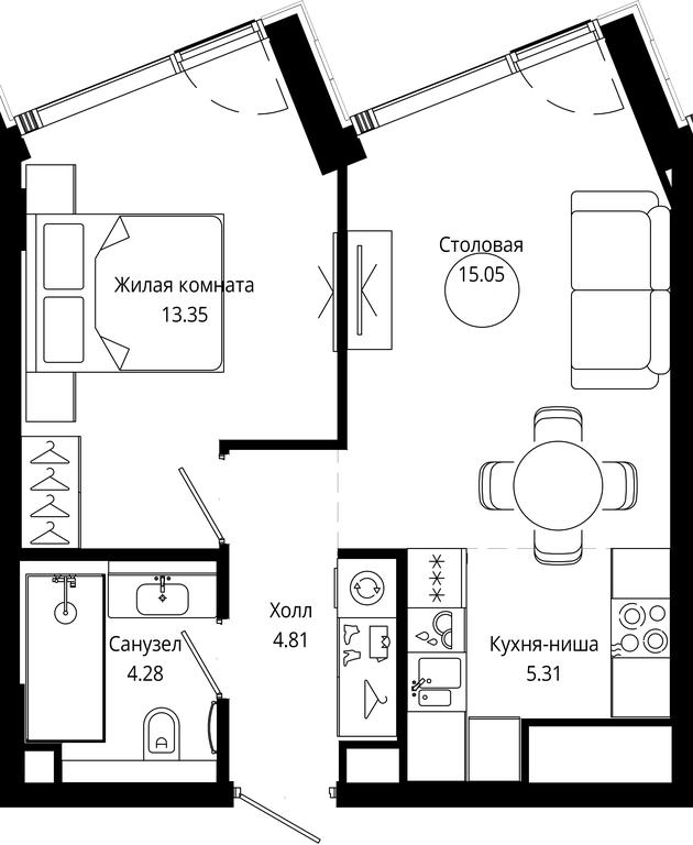 1-BD Apartment Sale, 42.8 sq. m. at Mod, 4th Maryinoy Roschi Street, 12с9, Moscow, Russia #2 1-BD Apartment Sale, 42.8 sq. m. at Mod, 4th Maryinoy Roschi Street, 12с9, Moscow, Russia #2