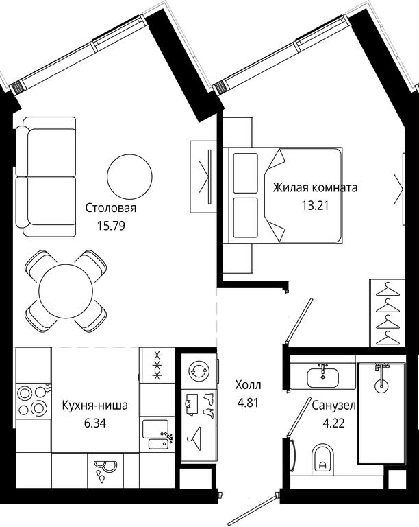 1-BD Apartment Sale, 44.37平方米 at Mod, 4th Maryinoy Roschi Street, 12с9, Moscow, Russia #1