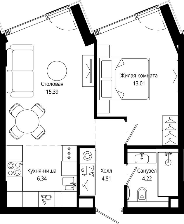 1-BD Apartment Sale, 43.72平方米 at Mod, 4th Maryinoy Roschi Street, 12с9, Moscow, Russia #2 1-BD Apartment Sale, 43.72平方米 at Mod, 4th Maryinoy Roschi Street, 12с9, Moscow, Russia #2