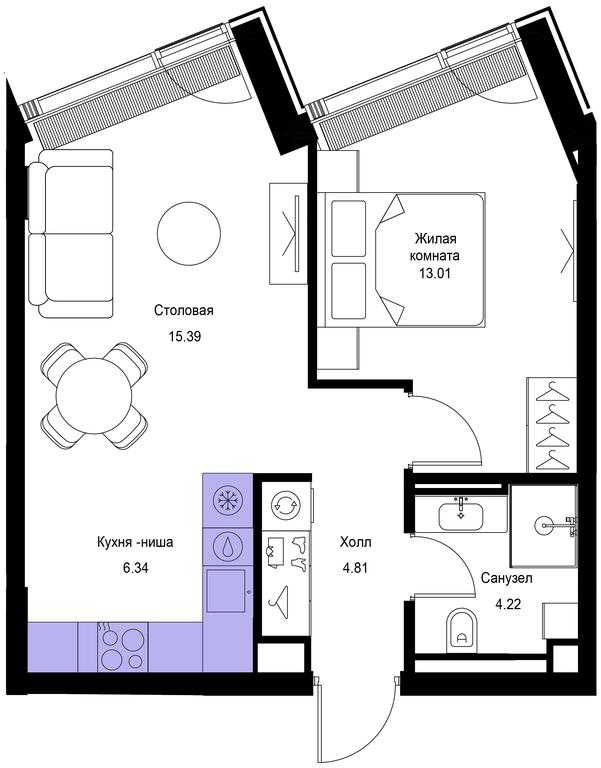1-BD Apartment Sale, 43.72平方米 at Mod, 4th Maryinoy Roschi Street, 12с9, Moscow, Russia #1 1-BD Apartment Sale, 43.72平方米 at Mod, 4th Maryinoy Roschi Street, 12с9, Moscow, Russia #1