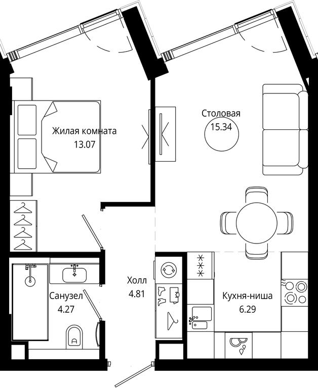 1-BD Apartment Sale, 43.74平方米 at Mod, 4th Maryinoy Roschi Street, 12с9, Moscow, Russia #2