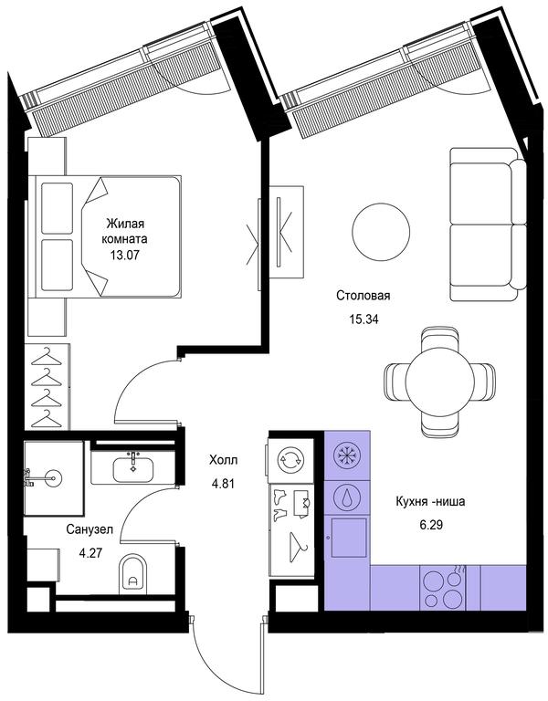 1-BD Apartment Sale, 43.74平方米 at Mod, 4th Maryinoy Roschi Street, 12с9, Moscow, Russia #1