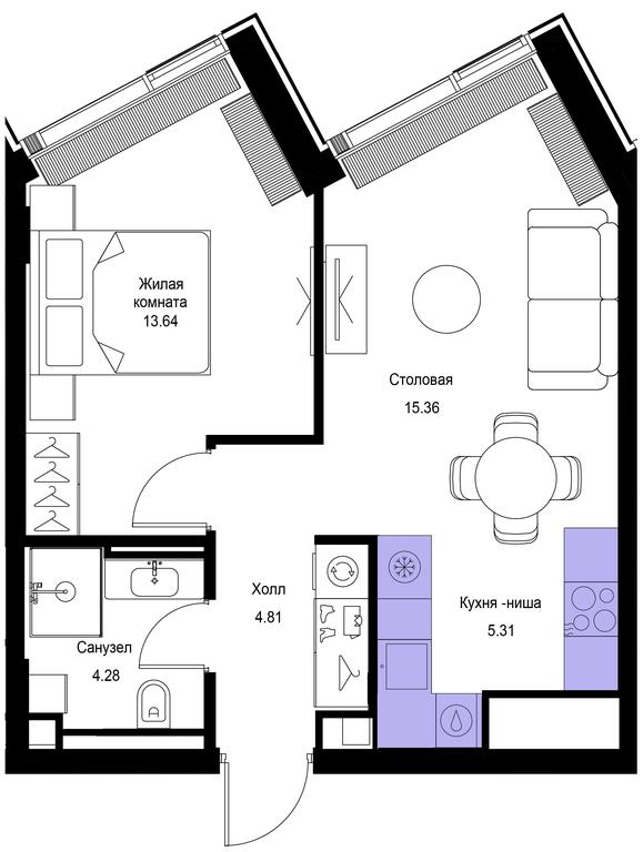 1-BD Apartment Sale, 43.4 sq. m. at Mod, 4th Maryinoy Roschi Street, 12с9, Moscow, Russia #1 1-BD Apartment Sale, 43.4 sq. m. at Mod, 4th Maryinoy Roschi Street, 12с9, Moscow, Russia #1