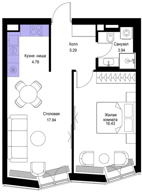 1-BD Apartment Sale, 48.63 sq. m. at Mod, 4th Maryinoy Roschi Street, 12с9, Moscow, Russia #1