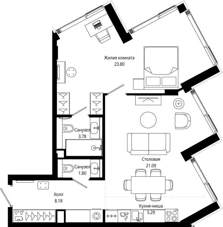 1-BD Apartment Sale, 63.91平方米 at Mod, 4th Maryinoy Roschi Street, 12с9, Moscow, Russia #1
