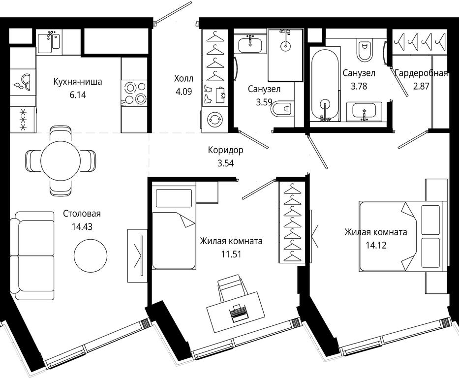 2-BD Apartment Sale, 64.06平方米 at Mod, 4th Maryinoy Roschi Street, 12с9, Moscow, Russia #1 2-BD Apartment Sale, 64.06平方米 at Mod, 4th Maryinoy Roschi Street, 12с9, Moscow, Russia #1