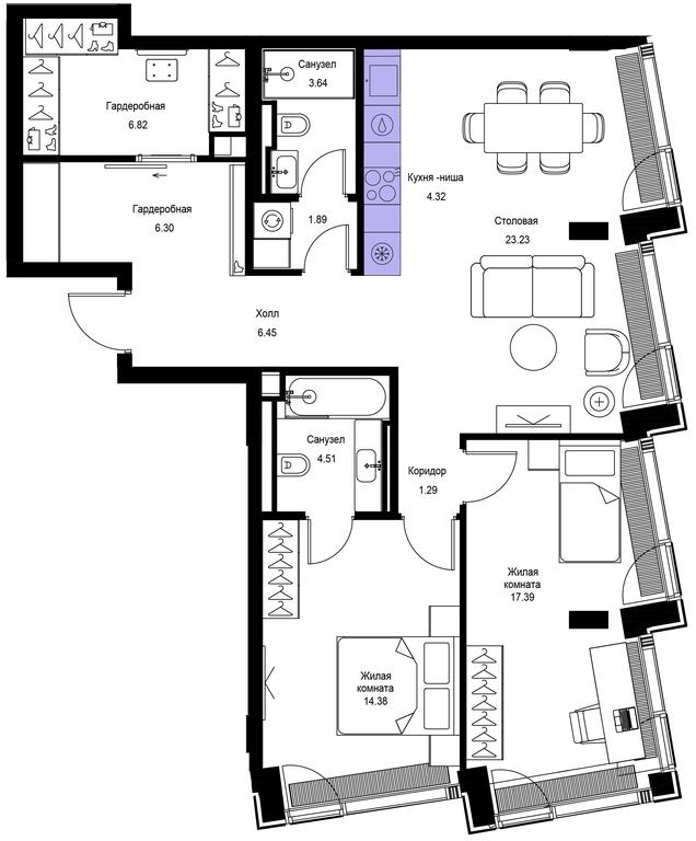 2-BD Apartment Sale, 90.19平方米 at Mod, 4th Maryinoy Roschi Street, 12с9, Moscow, Russia #1
