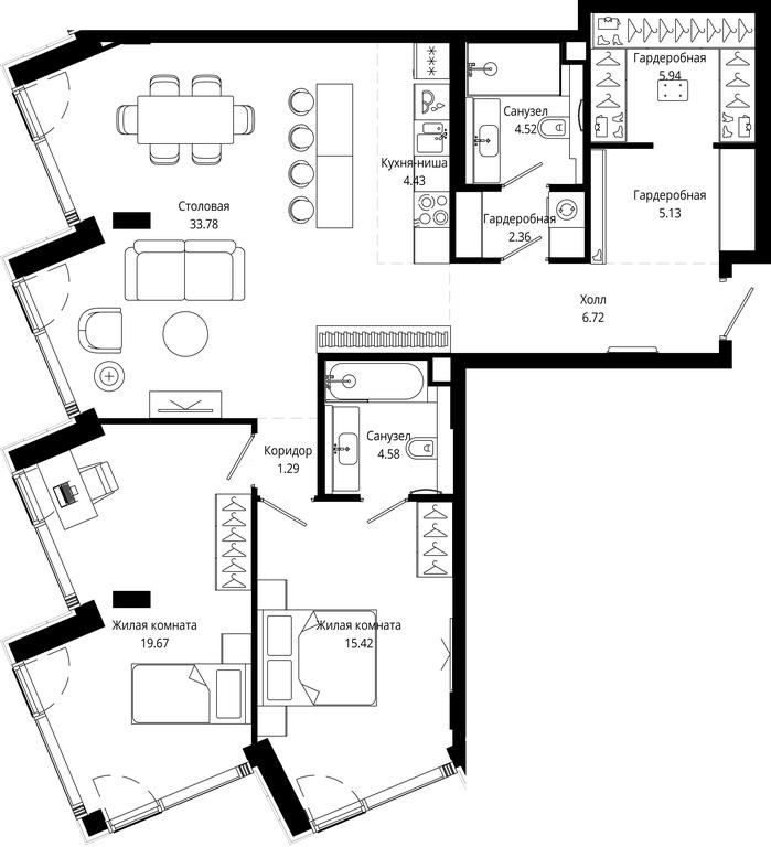 2-BD Apartment Sale, 103.85平方米 at Mod, 4th Maryinoy Roschi Street, 12с9, Moscow, Russia #1
