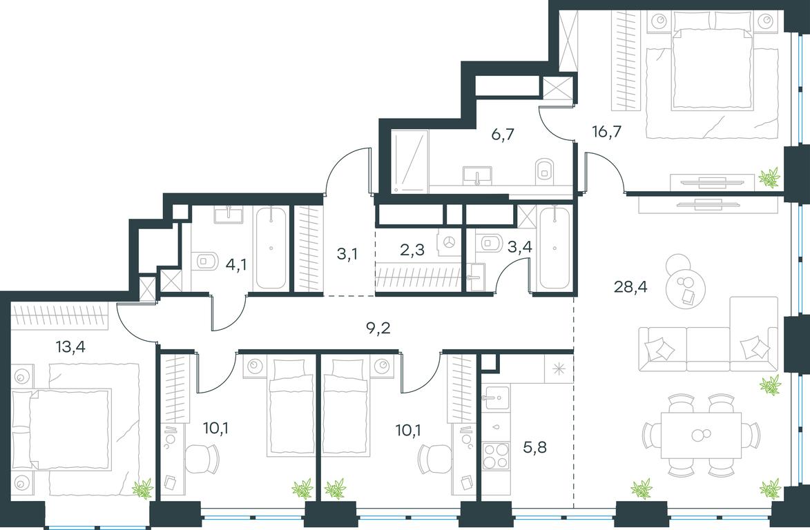 4-BD Apartment Sale, 113.3 sq. m. at Level Zvenigorodskaya, 3rd Silikatny Drive, 6к1, Moscow, Russia #1