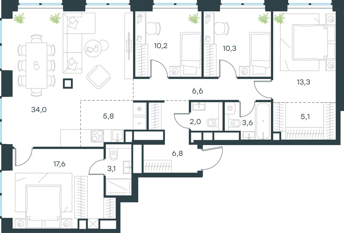 4-BD Apartment Sale, 118.4 sq. m. at Level Zvenigorodskaya, 3rd Silikatny Drive, 6к1, Moscow, Russia #1