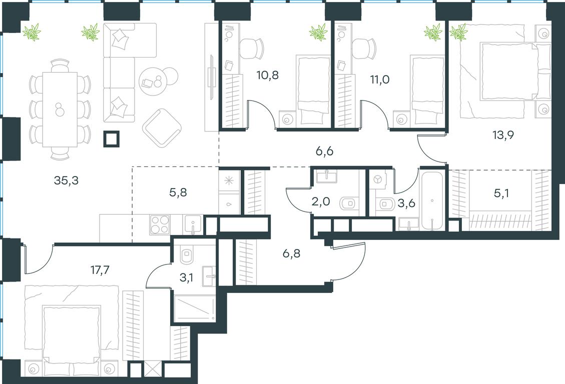 4-BD Apartment Sale, 121.7 sq. m. at Level Zvenigorodskaya, 3rd Silikatny Drive, 6к1, Moscow, Russia #1