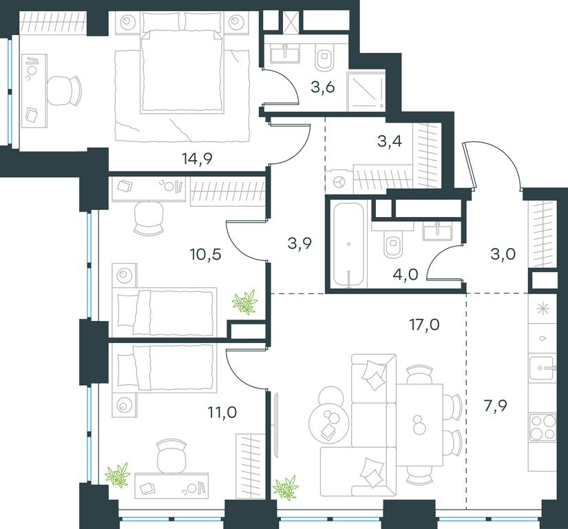 3-BD Apartment Sale, 79.2 sq. m. at Level Zvenigorodskaya, 3rd Silikatny Drive, 6к1, Moscow, Russia #1