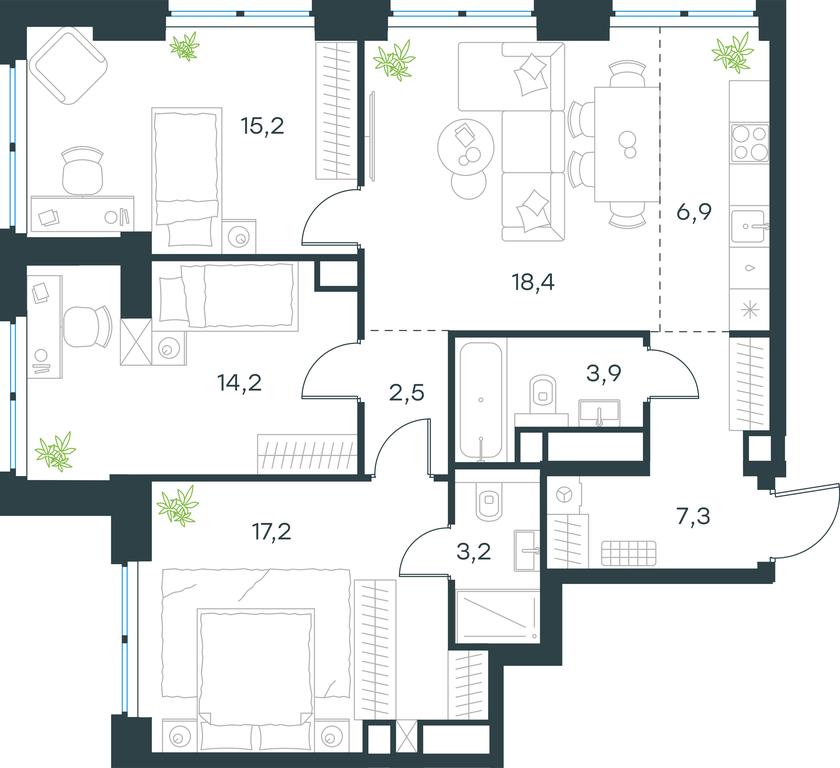 3-BD Apartment Sale, 88.8 sq. m. at Level Zvenigorodskaya, 3rd Silikatny Drive, 6к1, Moscow, Russia #1 3-BD Apartment Sale, 88.8 sq. m. at Level Zvenigorodskaya, 3rd Silikatny Drive, 6к1, Moscow, Russia #1