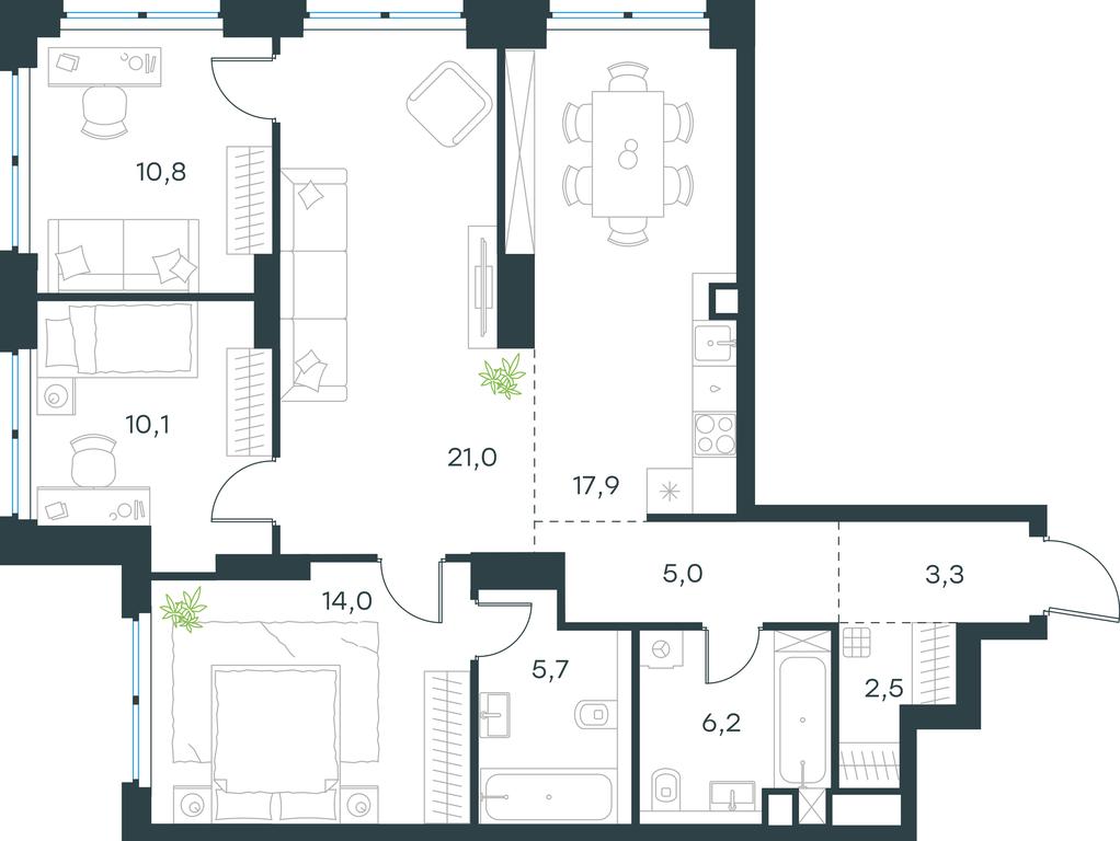 3-BD Apartment Sale, 96.6 sq. m. at Level Zvenigorodskaya, 3rd Silikatny Drive, 6к1, Moscow, Russia #1