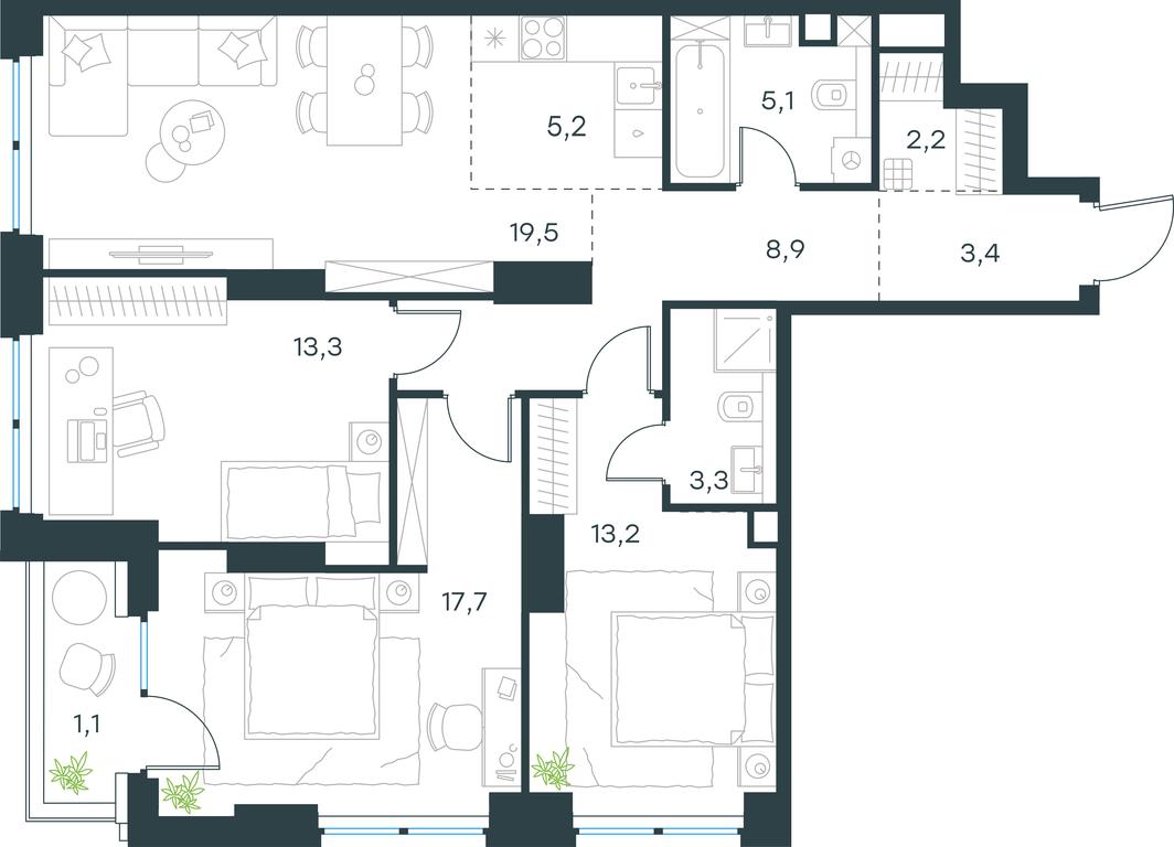 3-BD Apartment Sale, 92.9 sq. m. at Level Zvenigorodskaya, 3rd Silikatny Drive, 6к1, Moscow, Russia #1